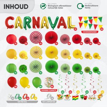 Fissaly® 86 Pièces Carnaval Décoration Décoration Rouge, Jaune & Vert - Party Package Incl. Ballons, Guirlandes & Accessoires 3