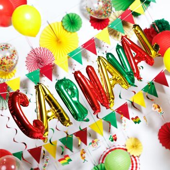 Fissaly® 86 Pièces Carnaval Décoration Décoration Rouge, Jaune & Vert - Party Package Incl. Ballons, Guirlandes & Accessoires 5