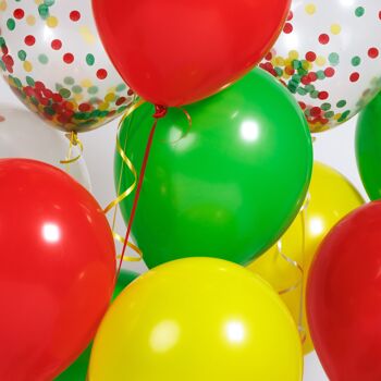 Fissaly® 40 Pièces Ballons à Hélium de Carnaval Rouges, Jaunes et Verts avec Ruban – Décoration Embellissement – Confettis en Papier - Latex 8