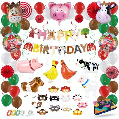 Fissaly® 71 piezas Granja y decoración de fiestas: decoración de fiestas infantiles - Fiesta temática Artículos de cumpleaños: fiestas