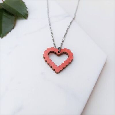 Bubble Heart Wooden Necklace Red