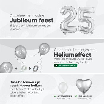 Fissaly® 25 Anniversaire Décoration Parure - Argent Mariage & Mariage – Marié - Engagé - Ballons – Anniversaire - Homme & Femme – Argent 5