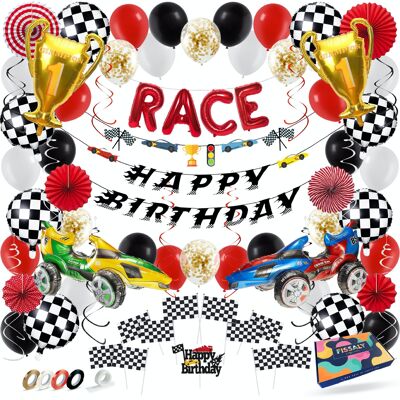 Fissaly® 81 pièces Race Formule 1 Décoration de fête - Décoration de fête pour enfants - Grand Prix et Habitar - Birthday de fête sur le thème - fête