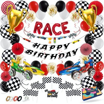 Fissaly® 81 pièces Race Formule 1 Décoration de fête - Décoration de fête pour enfants - Grand Prix et Habitar - Birthday de fête sur le thème - fête 1