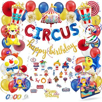 Fissaly® 104 pièces décoration de fête de cirque – décoration de fête d'enfants – Clown - Soirée à thème Anniversaire Ballons - Fête 1