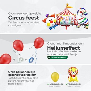 Fissaly® 104 pièces décoration de fête de cirque – décoration de fête d'enfants – Clown - Soirée à thème Anniversaire Ballons - Fête 5