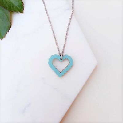 Bubble Heart Wooden Necklace Blue