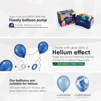 Fissaly® 40 pièces Ballons à l'hélium bleu, blanc et bleu foncé avec ruban – Décoration d'embellissement d'anniversaire – Confettis en papier – Latex 5