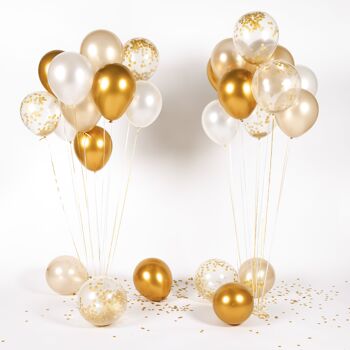 Fissaly® 40 pcs Ballons à hélium dorés et blancs avec ruban – Décoration d'embellissement d'anniversaire – Confettis en papier – Latex 2