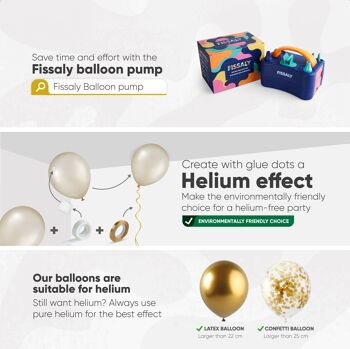 Fissaly® 40 pcs Ballons à hélium dorés et blancs avec ruban – Décoration d'embellissement d'anniversaire – Confettis en papier – Latex 7