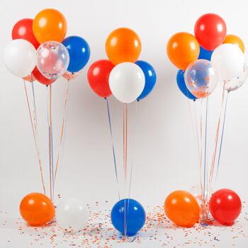 Fissaly® 40 pcs Ballons à Hélium Rouge, Blanc, Bleu et Orange avec Ruban – Fête du Roi – Décoration Anniversaire – Confettis en Papier – Latex 2
