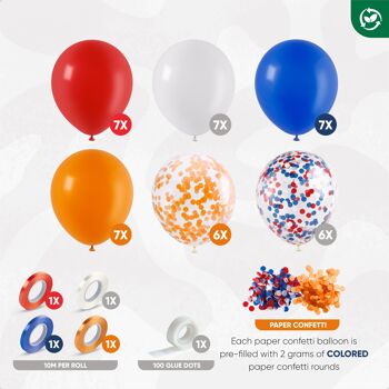 Fissaly® 40 pcs Ballons à Hélium Rouge, Blanc, Bleu et Orange avec Ruban – Fête du Roi – Décoration Anniversaire – Confettis en Papier – Latex 3