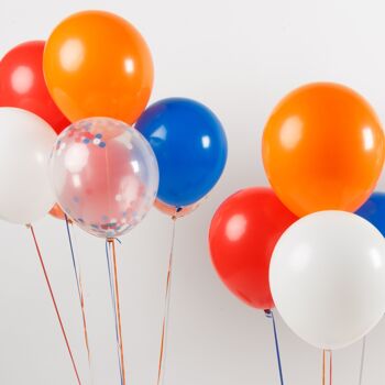 Fissaly® 40 pcs Ballons à Hélium Rouge, Blanc, Bleu et Orange avec Ruban – Fête du Roi – Décoration Anniversaire – Confettis en Papier – Latex 5