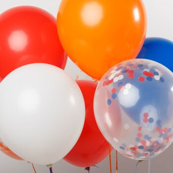 Fissaly® 40 pcs Ballons à Hélium Rouge, Blanc, Bleu et Orange avec Ruban – Fête du Roi – Décoration Anniversaire – Confettis en Papier – Latex 6