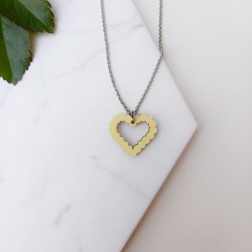 Bubble Heart Wooden Necklace Yellow