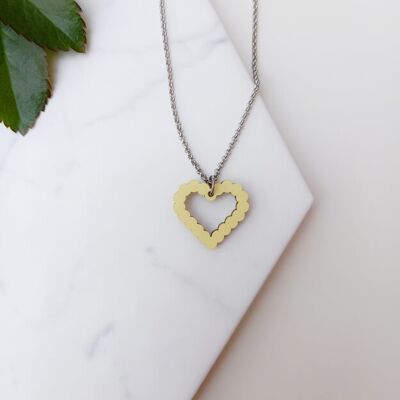 Collana in legno con cuore a bolle giallo