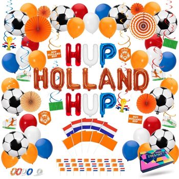 Fissaly® 114 pièces Pays-Bas Décoration – Football - Décoration rouge, blanc, bleu et orange – Fête du Roi - Soirée à thème néerlandais 1