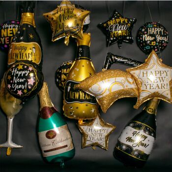 Fissaly® 15 pièces ballons en aluminium paquet de décoration bonne année 2024 - paquet réveillon du nouvel an et nouvel an - noir et or 2