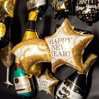 Fissaly® 15 pièces ballons en aluminium paquet de décoration bonne année 2024 - paquet réveillon du nouvel an et nouvel an - noir et or 3