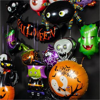 Fissaly® 15 Pièces Ballons en Aluminium Effrayants d'Halloween - Squelette, Chauve-Souris & Araignée - Décoration d'Horreur - Décoration de Fête à Thème 3