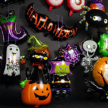 Fissaly® 15 Pièces Ballons en Aluminium Effrayants d'Halloween - Squelette, Chauve-Souris & Araignée - Décoration d'Horreur - Décoration de Fête à Thème 5