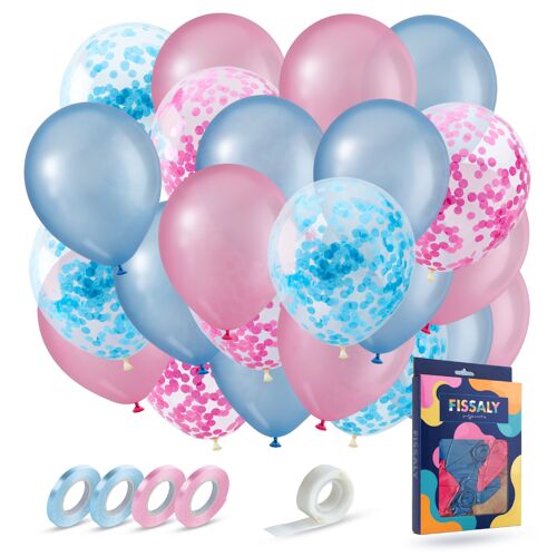 Fissaly® 40 Pieces Gender Reveal Baby Shower Balloons  - Decoration Boy or Girl Party  - Party Package Decoration – Gender Boy & Girl – Pregnancy Announcement