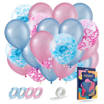 Fissaly® 40 Pieces Gender Reveal Baby Shower Balloons  - Decoration Boy or Girl Party  - Party Package Decoration – Gender Boy & Girl – Pregnancy Announcement