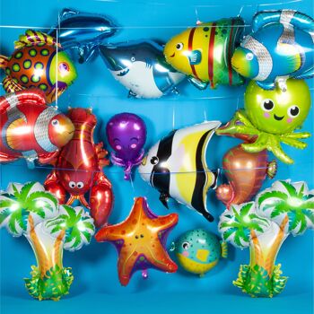 Fissaly® 15 pièces Ballons en aluminium créatures marines de l'océan – Décoration de fête – Décoration mer d'anniversaire – Incl. Poisson, requin, dauphin et plus 2
