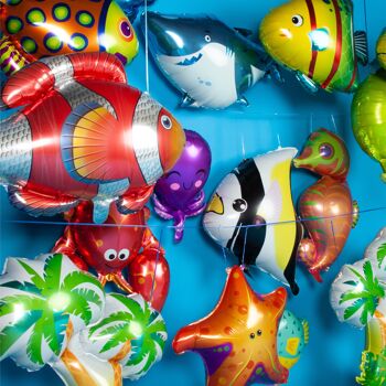 Fissaly® 15 pièces Ballons en aluminium créatures marines de l'océan – Décoration de fête – Décoration mer d'anniversaire – Incl. Poisson, requin, dauphin et plus 5