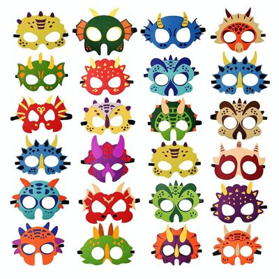 Fissaly® 24 piezas Máscaras de fiesta de dinosaurios – Fiesta de dinosaurios – Decoración de fiestas infantiles – Disfraces y accesorios