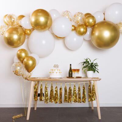 Fissaly® Balloon Arch White, Gold & Paper Gold Confetti Balloons – Balloon Arch Party Decoration Birthday Decoration