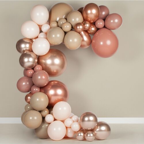 Fissaly® Double Filled Balloon Arch Beige & Rose Gold Balloons – Balloon Arch Embellishment – Party Decoration Birthday
