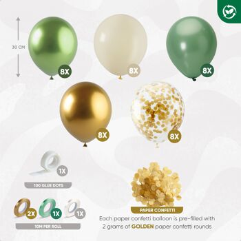 Fissaly® 40 pcs Ballons Olive & Or avec Ruban – Décoration de Fête – Embellissement Anniversaire – Confettis en Papier – Hélium 3