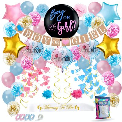 Fissaly® 60 Pieces Gender Reveal Baby Shower Balloons Decoration Party Pack – Gender Determination & Baby Shower