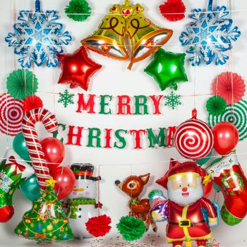 Fissaly® Noël Décoration Décoration Package – Noël Arbre de Noël & Père Noël – Décoration de Noël pour Intérieur – Ballons Vert & Rouge - Incl. Autocollants flocon de neige 2