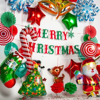 Fissaly® Noël Décoration Décoration Package – Noël Arbre de Noël & Père Noël – Décoration de Noël pour Intérieur – Ballons Vert & Rouge - Incl. Autocollants flocon de neige 3