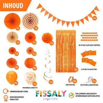 Fissaly® 108 pièces Pays-Bas Orange Decoration Set – Décor de fête d'anniversaire avec ballons, drapeaux et guirlande – Jour du Roi – Football Theme Party – I love van Holland 4