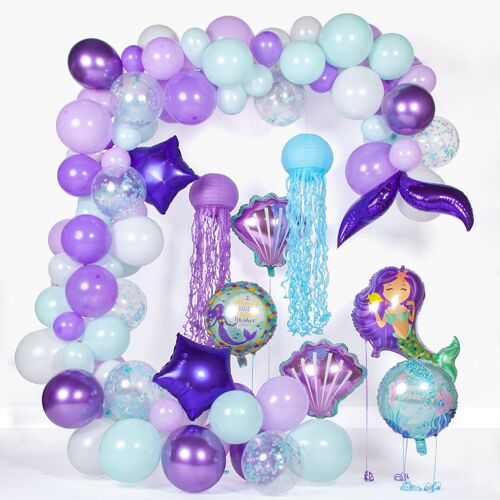 Fissaly® 117 Pieces Mermaid Birthday Balloon Arch Decoration – Children's Party Girl Decoration Party Supplies – Mermaid Party Pack