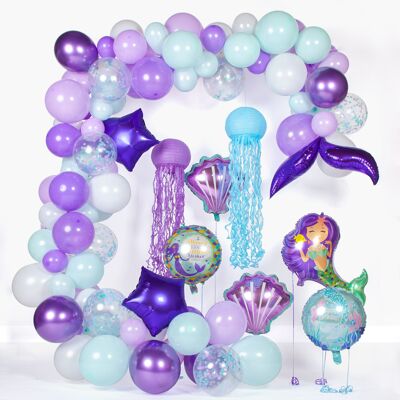 Fissaly® 117 pièces Décoration d'arc de ballons d'anniversaire de sirène - Fête pour fille décoration de fête - Pack de fête de sirène