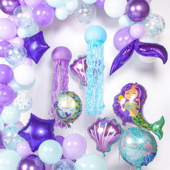 Fissaly® 117 pièces Décoration d'arc de ballons d'anniversaire de sirène - Fête pour fille décoration de fête - Pack de fête de sirène 2