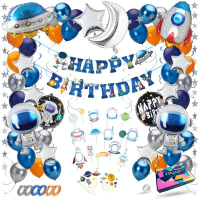 Fissaly® 83 Pieces Space, Rocket and Astronaut Happy Birhtday Party Decoration – Space Birthday Decoration  - Planets, Stars & Aliens  - Children's Party