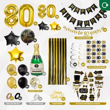 Fissaly® Décoration Anniversaire 80 Ans - Ballons - Anniversaire Homme & Femme - Noir et Or 2