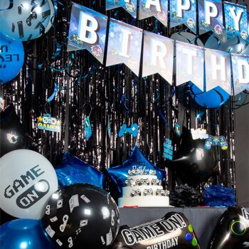 Fissaly® Ensemble de décoration d'anniversaire de jeu vidéo 107 pièces avec ballons - Bleu 2
