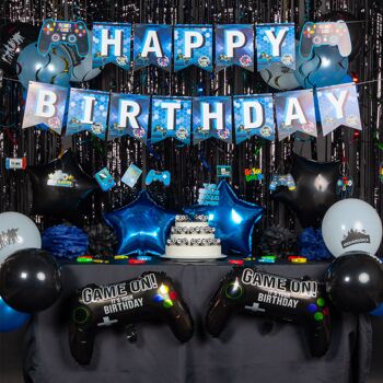 Fissaly® Ensemble de décoration d'anniversaire de jeu vidéo 107 pièces avec ballons - Bleu 5