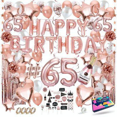 Fissaly® 65 Anni Rose Gold Compleanno Decorazione Abbellimento – Festa  - Elio, Lattice e Palloncini Coriandoli di carta