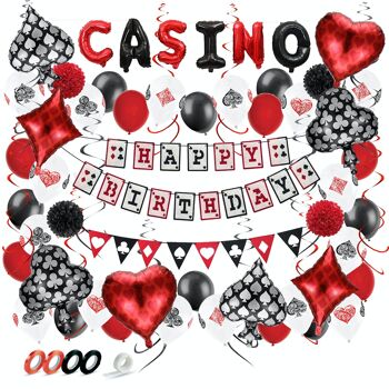Fissaly® 66 pièces Ensemble de décoration de casino de Las Vegas – Décor de fête d'anniversaire de poker – Décoration de fête 1