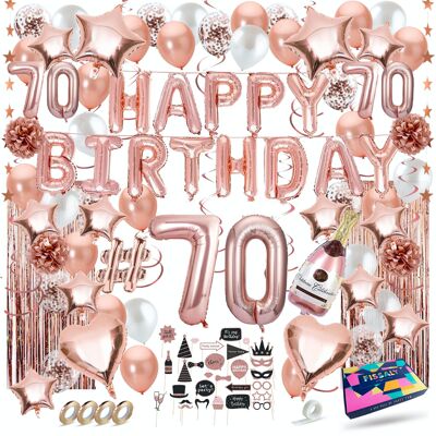 Fissaly® 70 Year Rose Gold Birthday Decoration Embellishment – Party  - Helium, Latex & Paper Confetti Balloons