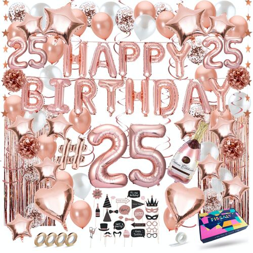 Fissaly® 25 Jaar Rose Goud Verjaardag Decoratie Versiering – Feest - Helium, Latex & Papieren Confetti Ballonnen