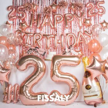 Fissaly® 25 Year Rose Gold Anniversaire Decoration Embellishment – Party  - Hélium, Latex & Paper Confetti Balloons 2