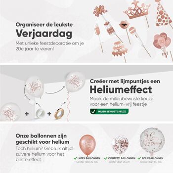 Fissaly® 20 Years Or Rose Anniversaire Décoration Embellissement – Fête  - Hélium, Latex & Paper Confetti Balloons 5